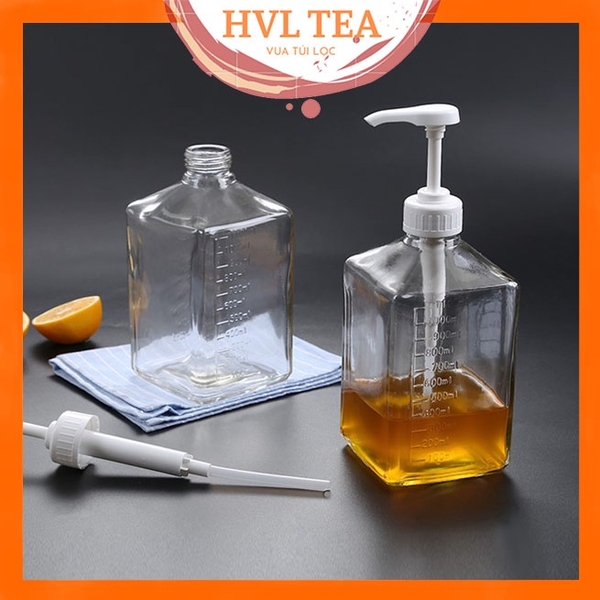 Bình bơm đường/siro thủy tinh có pump 1100ml cao cấp, loại tốt - HVL TEA