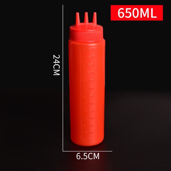 Chai bóp nước sốt thực phẩm, chai gia vị cà chua sốt, loại 3 vòi phun - HVL TEA