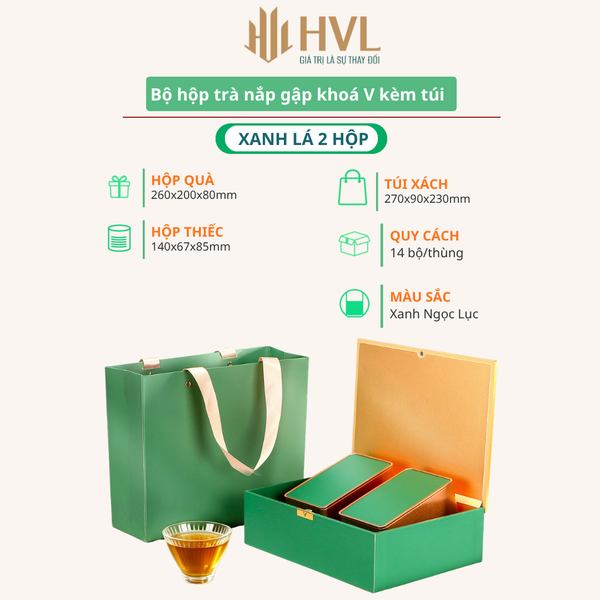Bộ Hộp Trà Nắp Gập Khóa V Kèm Túi – Nhiều Màu, Nhiều Quy Cách