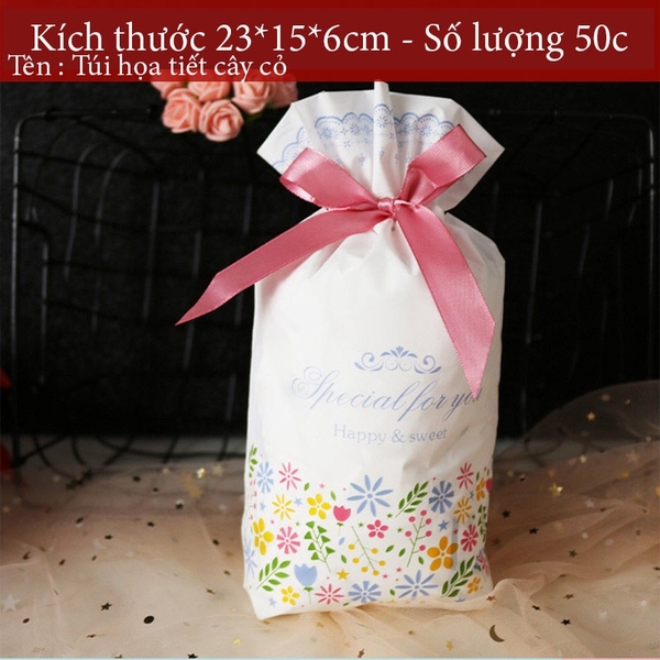 Túi đựng bánh kẹo có Dây Nơ, nhiều họa tiết, bao bì đựng bánh buộc dây 50 túi/sp - VUA BAO BÌ