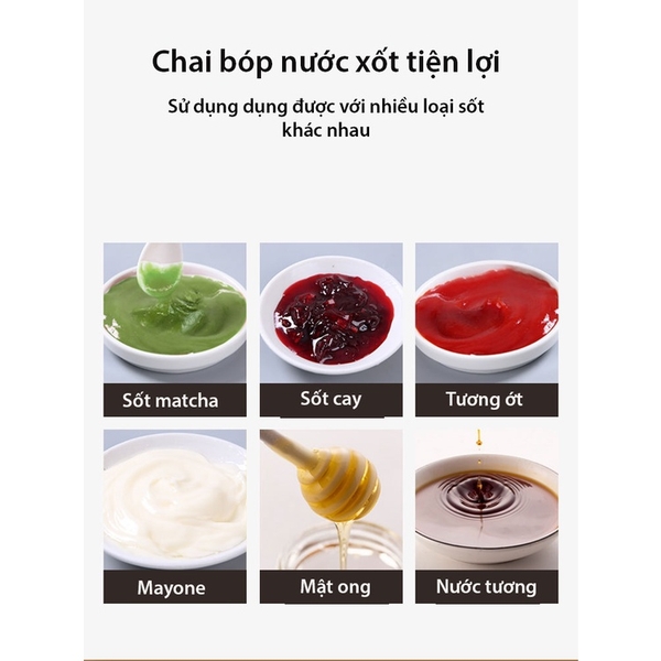 Chai bóp nước sốt thực phẩm, chai gia vị cà chua sốt, 3 màu trắng, đỏ vàng - HVL TEA