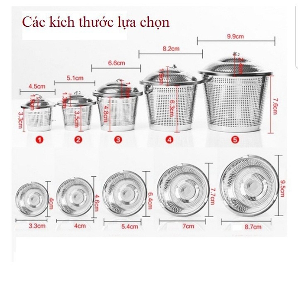 Lọc trà inox 304 hình trụ, có dây treo, không gỉ, nhiều kích thước - HVL