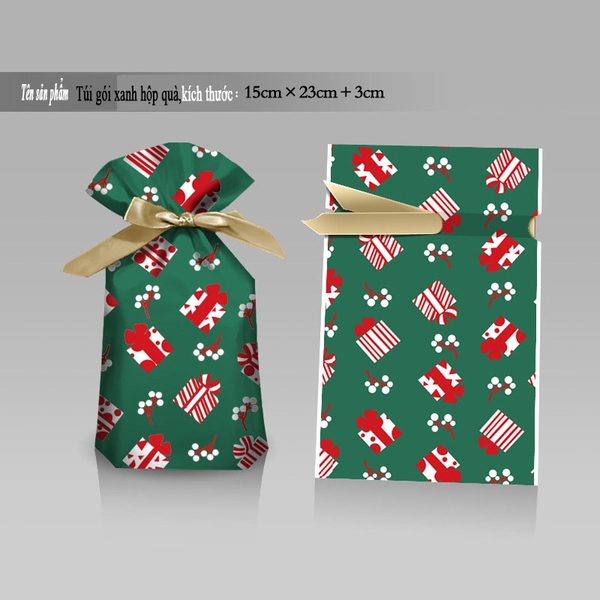 Túi đựng bánh/kẹo, túi đựng quà chủ đề Noel kích thước 15 * 23, dây nơ buộc - VUA BAO BÌ