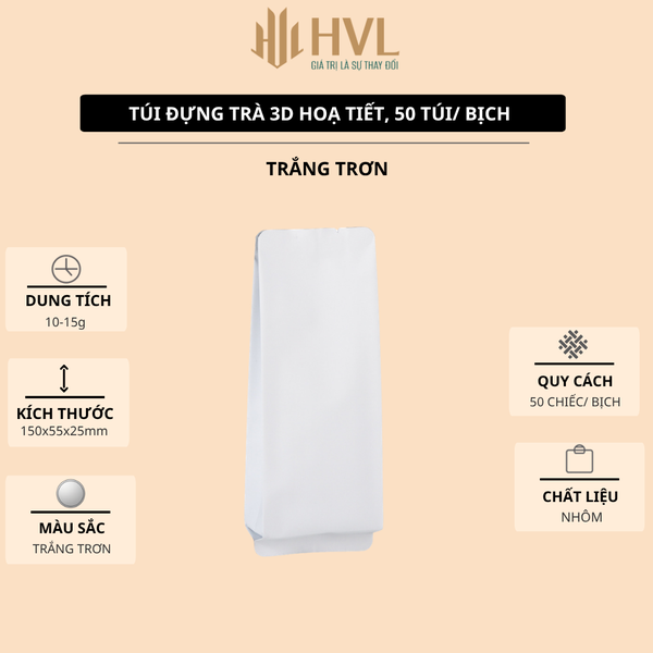 Túi Đựng Trà 3D Nhôm Trơn & Nhám 15x5.5x2.5cm – 50 Túi/Bịch