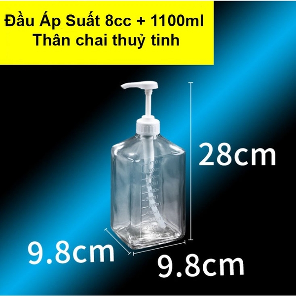 Bình bơm đường/siro thủy tinh có pump 1100ml cao cấp, loại tốt - HVL TEA
