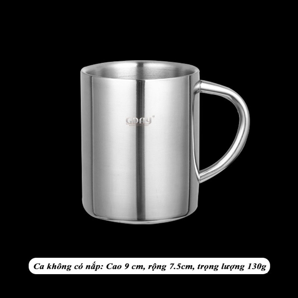 Cốc inox cách nhiệt, có quai, có nắp, cứng bền, cách nhiệt, ca inox 304 cao cấp - HVL TEA