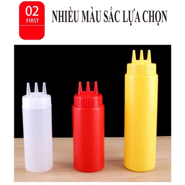 Chai bóp nước sốt thực phẩm, chai gia vị cà chua sốt, loại 3 vòi phun - HVL TEA