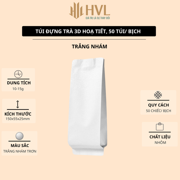 Túi Đựng Trà 3D Nhôm Trơn & Nhám 15x5.5x2.5cm – 50 Túi/Bịch