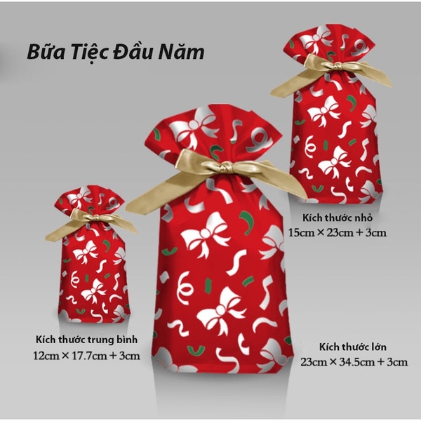 Túi đựng bánh/kẹo, túi đựng quà chủ đề Noel kích thước 15 * 23, dây nơ buộc - VUA BAO BÌ