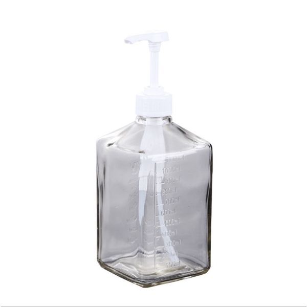 Bình bơm đường/siro thủy tinh có pump 1100ml cao cấp, loại tốt - HVL TEA