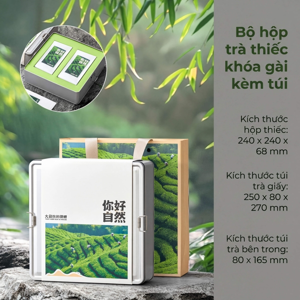 Bộ Hộp Trà Thiếc Khóa Gài Kèm Túi HT90 | Bao Bì HVL