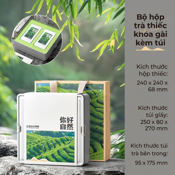 Bộ Hộp Trà Thiếc Khóa Gài Kèm Túi HT90 | Bao Bì HVL