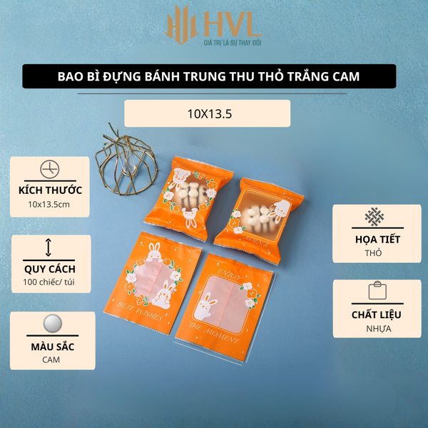 Bao bì đựng bánh trung thu Thỏ Cam 100 túi/sp
