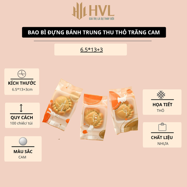 Bao bì đựng bánh trung thu Thỏ Trăng Cam, 100 túi/sp