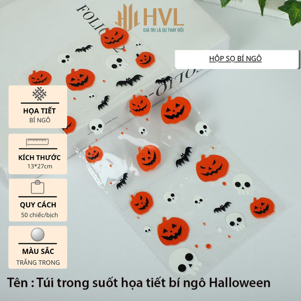 Túi đựng bánh/kẹo, túi đựng quà chủ đề Halloween trong suốt,13*27, 50 túi/sp - VUA BAO BÌ