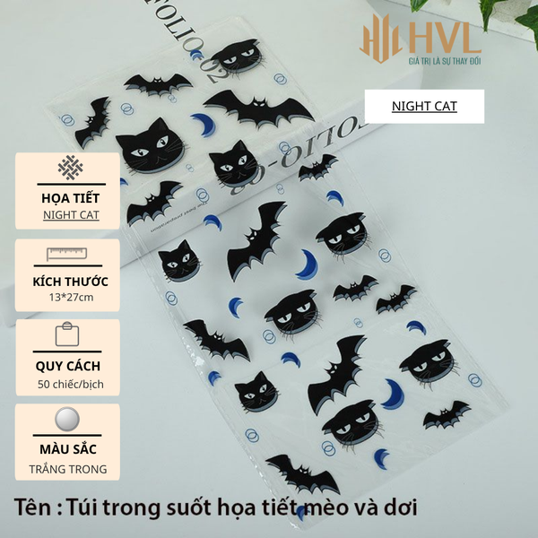 Túi đựng bánh/kẹo, túi đựng quà chủ đề Halloween trong suốt,13*27, 50 túi/sp - VUA BAO BÌ