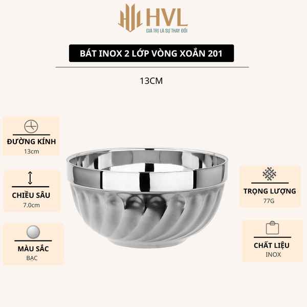Bát inox 2 lớp vòng xoắn 201