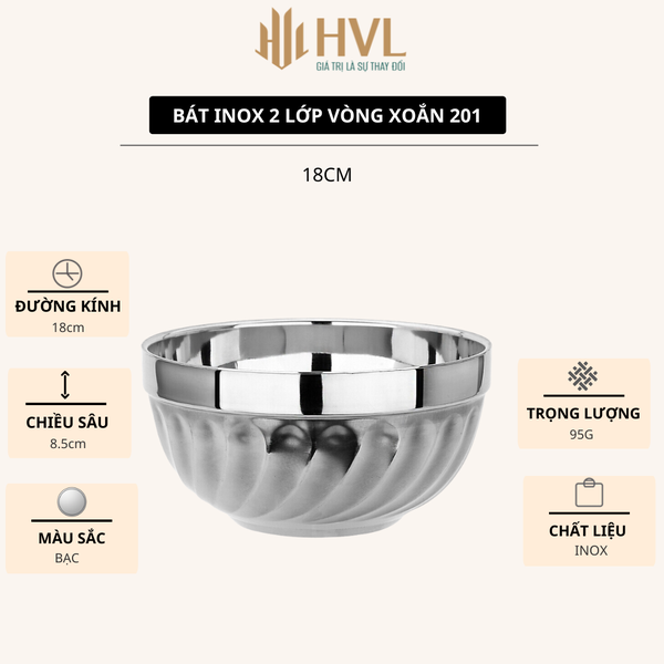 Bát inox 2 lớp vòng xoắn 201