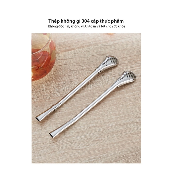 Ống hút kiêm thìa lọc dùng trong uống cà phê, trà sữa, các loại thức uống, chất liệu inox 304 cao cấp - HVL TEA