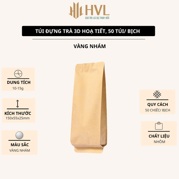 Túi Đựng Trà 3D Nhôm Trơn & Nhám 15x5.5x2.5cm – 50 Túi/Bịch