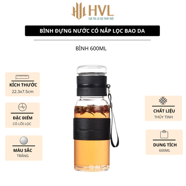 Bình đựng nước có nắp lọc bao da