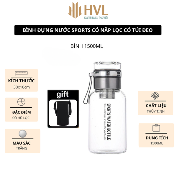 Bình đựng nước Sports có nắp lọc có túi đeo