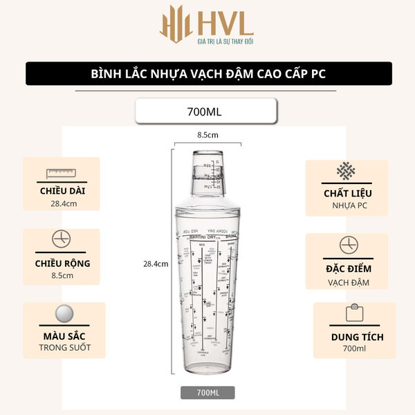 Bình lắc nhựa vạch đậm cao cấp PC