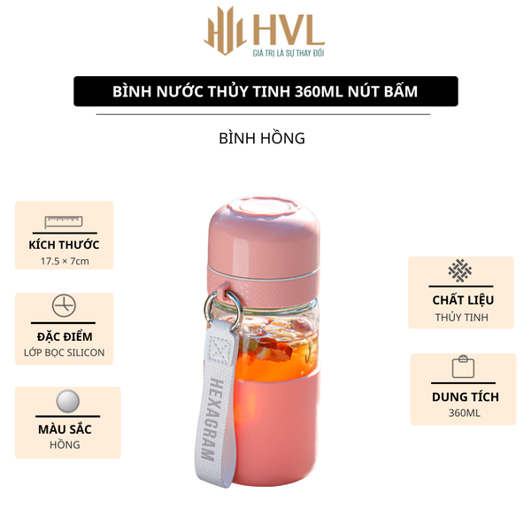 Bình nước thủy tinh 360 ML nút bấm