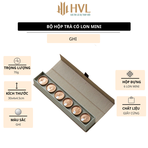 Bộ 6 hộp mini đựng trà, nến, hạt bằng thiếc - HVL TEA