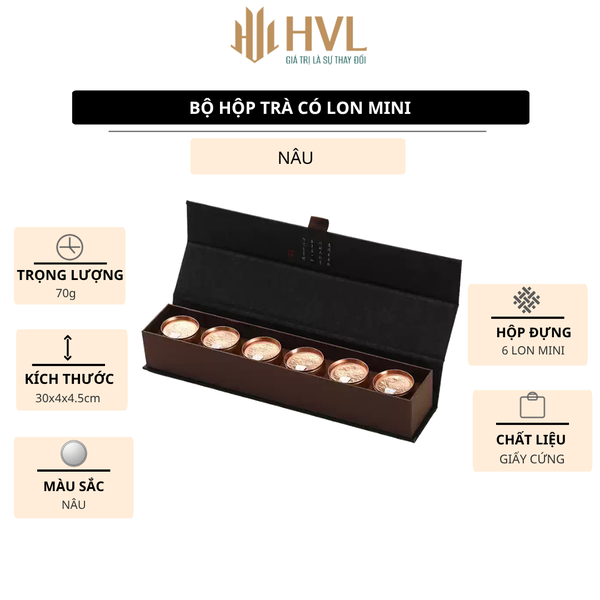 Bộ 6 hộp mini đựng trà, nến, hạt bằng thiếc - HVL TEA