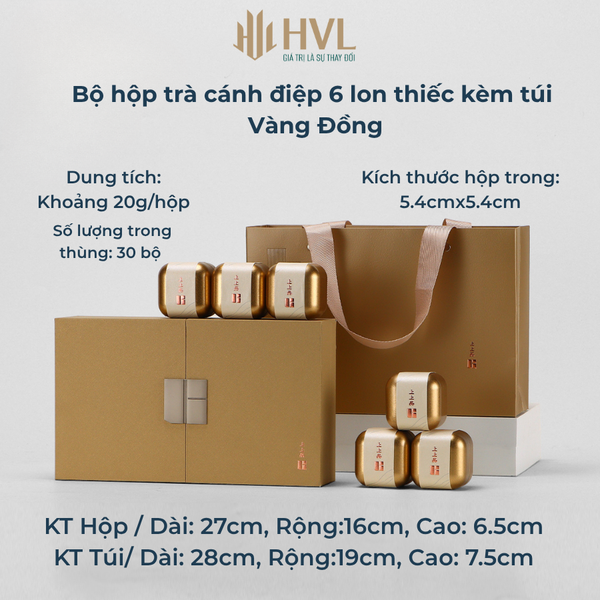 Bộ hộp trà cánh điệp 6 lon thiếc kèm túi
