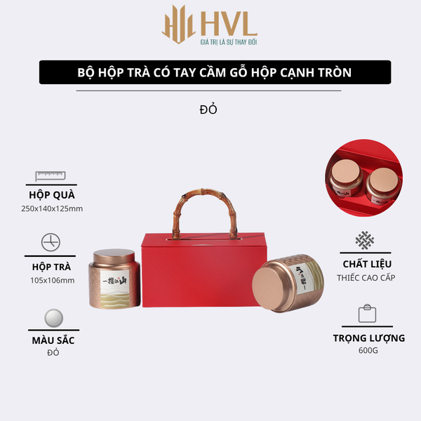 Bộ Hộp Trà Quà Tặng HT59 Tay Cầm Gỗ Sang Trọng | Bao Bì HVL