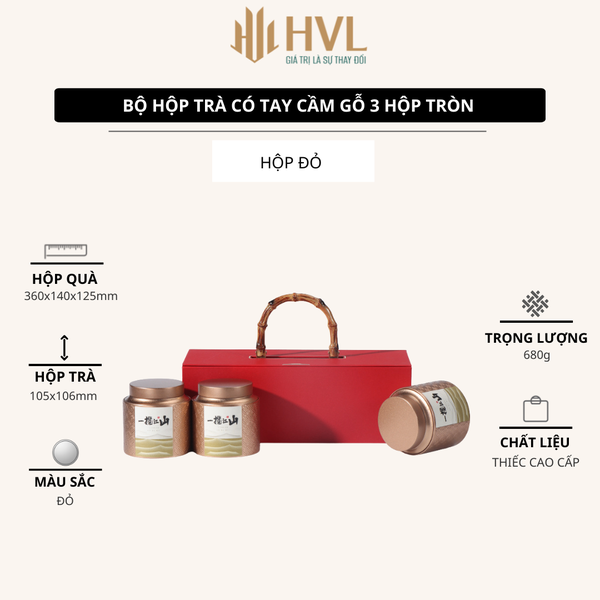 Bộ Hộp Trà Quà Tặng HT59 Tay Cầm Gỗ Sang Trọng | Bao Bì HVL