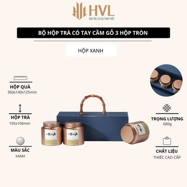 Bộ Hộp Trà Quà Tặng HT59 Tay Cầm Gỗ Sang Trọng | Bao Bì HVL