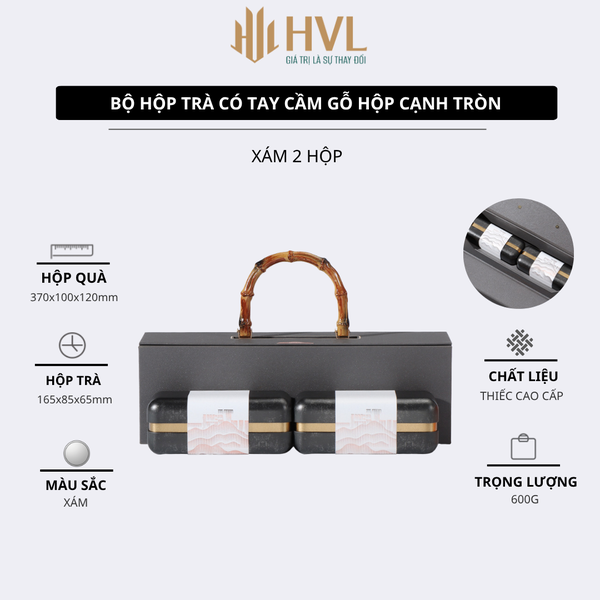 Bộ hộp trà có tay cầm gỗ hộp thiếc cao cấp, sang trọng - HVL TEA
