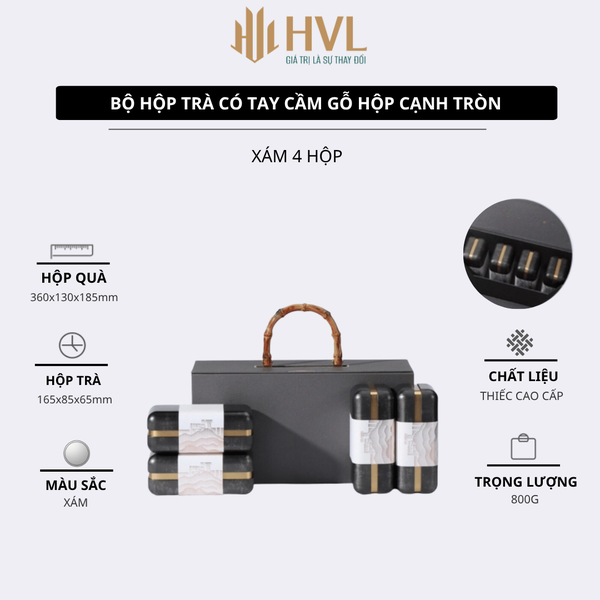 Bộ hộp trà có tay cầm gỗ hộp thiếc cao cấp, sang trọng - HVL TEA