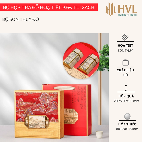 Bộ Hộp Trà Gỗ Vân Sơn Cao Cấp - Quà Tặng Sang Trọng HVL
