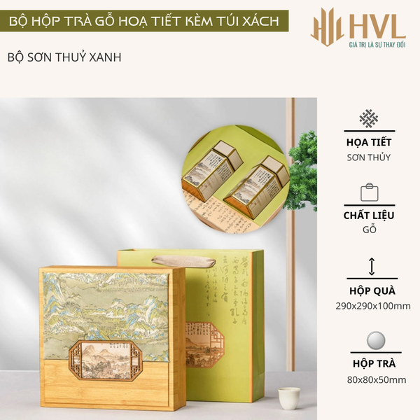 Bộ Hộp Trà Gỗ Vân Sơn Cao Cấp - Quà Tặng Sang Trọng HVL
