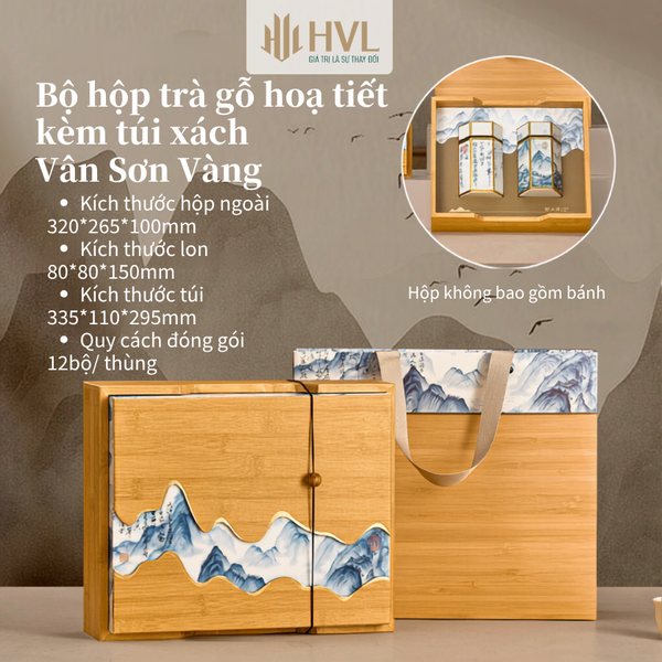 Bộ Hộp Trà Gỗ Vân Sơn Cao Cấp - Quà Tặng Sang Trọng HVL