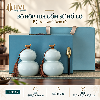 Bộ hộp trà gốm sứ Hồ Lô kèm túi và vali