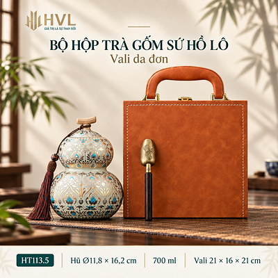 Bộ hộp trà gốm sứ Hồ Lô kèm túi và vali