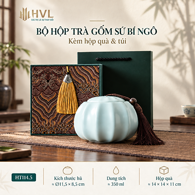 Bộ Hộp Trà Vali Kèm 3 Hũ Gốm Sứ