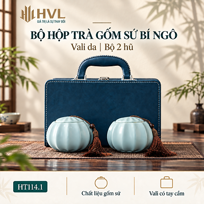 Bộ Hộp Trà Vali Kèm 3 Hũ Gốm Sứ