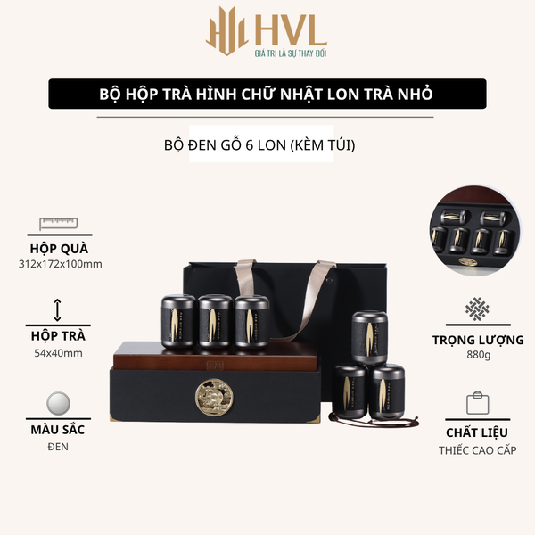 Bộ hộp trà hình chữ nhật lon trà nhỏ quà tặng cao cấp - HVL TEA