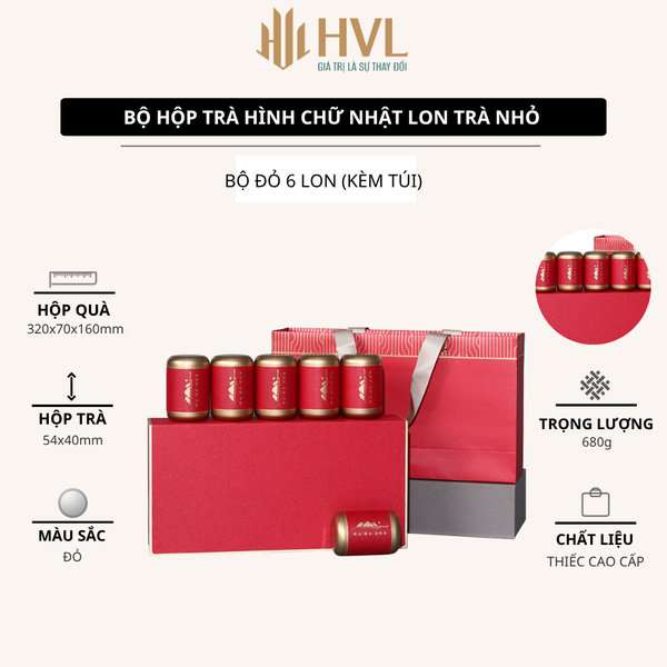 Bộ hộp trà hình chữ nhật lon trà nhỏ quà tặng cao cấp - HVL TEA
