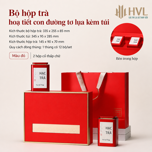 Bộ hộp trà hoạ tiết con đường tơ lụa kèm túi