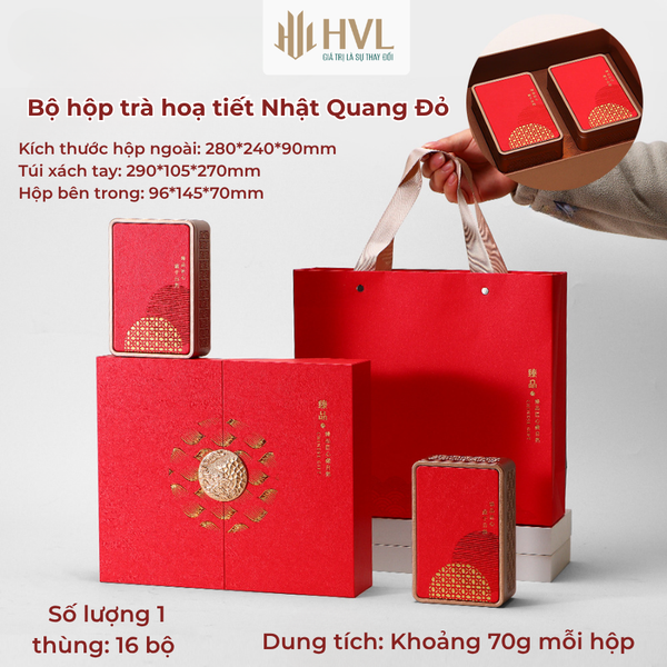 Bộ hộp trà hoạ tiết con đường tơ lụa kèm túi