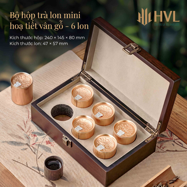 Bộ Hộp Trà Lon Mini HT100 Họa Tiết Vân Gỗ - HVL