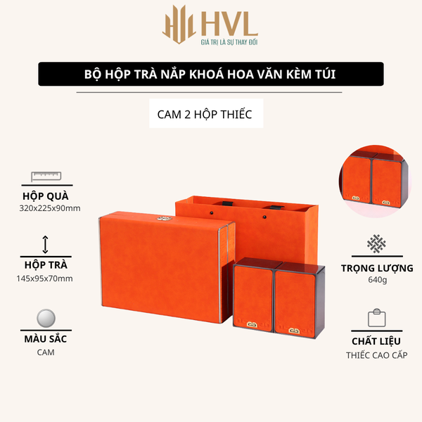 Bộ hộp trà nắp khóa hoa văn kèm túi quà tặng cao cấp - HVL TEA