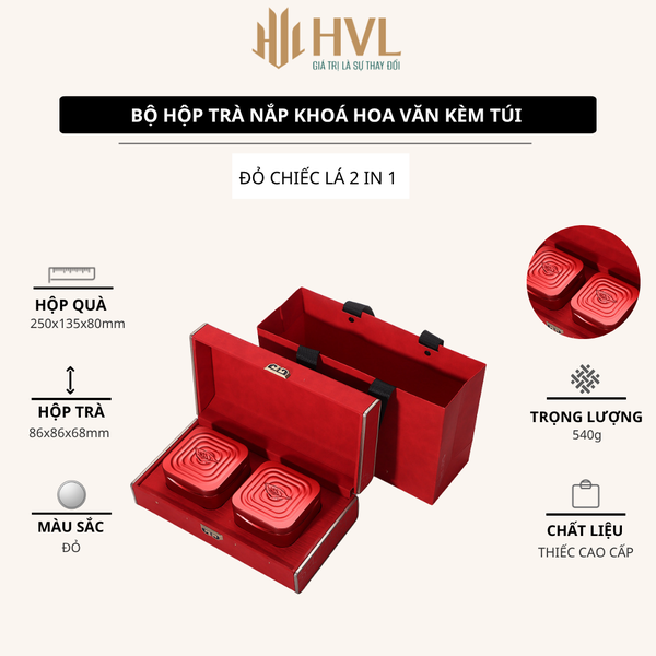 Bộ hộp trà nắp khóa hoa văn kèm túi quà tặng cao cấp - HVL TEA